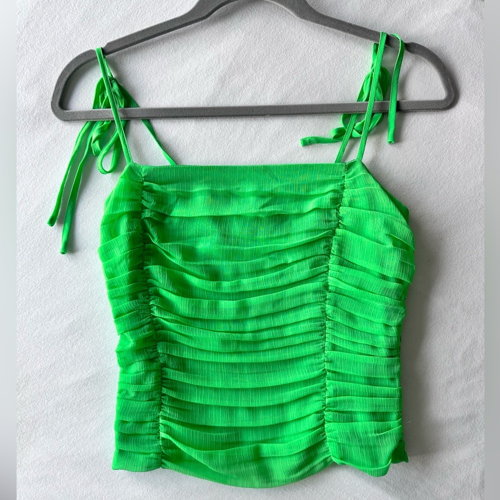WAYF Bright Green Blossom Ruched Tank Top